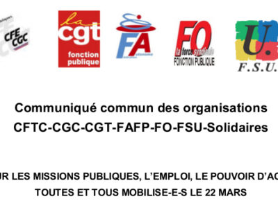 22 mars : appel à la mobilisation dans la Fonction publique