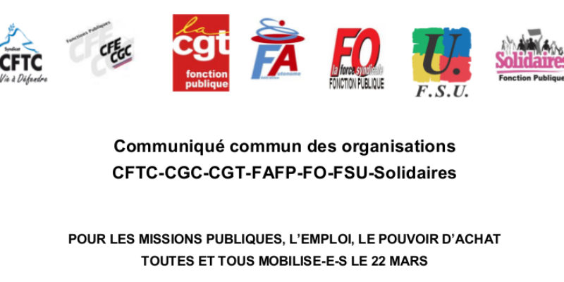 22 mars : appel à la mobilisation dans la Fonction publique