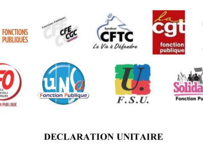 DÉCLARATION UNITAIRE CFDT – CFE CGC – CFTC – CGT – FA FP – FO – FSU – Solidaires – UNSA Fonction Publique