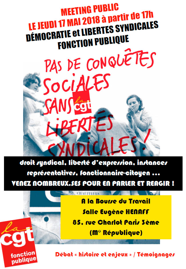 Meeting le 17 mai à Paris « Démocratie et libertés syndicales dans la Fonction publique »