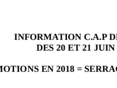 INFORMATION C.A.P DES ADSM  DES 20 ET 21 JUIN 2018 : PROMOTIONS EN 2018 = SERRAGE DE CEINTURE