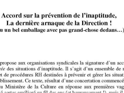 Accord sur la prévention de l’inaptitude, la dernière arnaque de la direction !