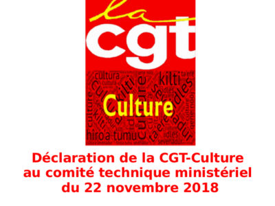 Déclaration de la CGT-Culture au comité technique ministériel du 22 novembre 2018