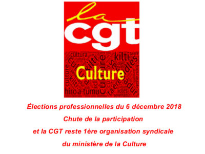 Élections professionnelles du 6 décembre 2018 : Chute de la participation et la CGT reste 1ère organisation syndicale du ministère de la Culture