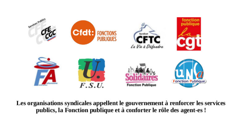 Communiqué commun : Les organisations syndicales appellent le gouvernement à renforcer les services publics, la Fonction publique et à conforter le rôle des agent-es !