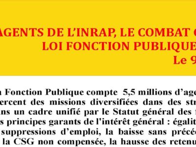 Inrap – Communiqué : Agents de l’Inrap, le combat contre le projet de loi Fonction Publique est aussi le vôtre ! Le 9 mai, Tous mobilisés !