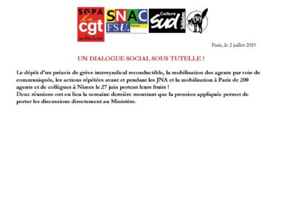 [SGPA-CGT] [SNAC-FSU] [SUD-CULTURE] [CNT-CCS] Un dialogue social sous tutelle