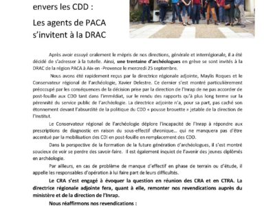 CDD à l’INRAP: Les agents de PACA s’invitent à la DRAC