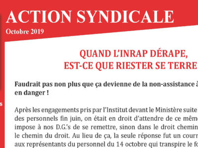 INRAP – ACTION SYNDICALE OCTOBRE 2019