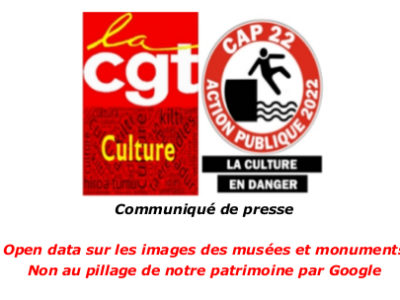 COMMUNIQUE DE PRESSE / Open data sur les images des musées et monuments : Non au pillage de notre patrimoine par Google
