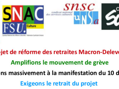 Retrait du projet de réforme des retraites Macron-Delevoye /Amplifions le mouvement de grève / Participons massivement à la manifestation du 10 décembre