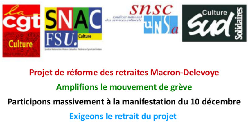 Retrait du projet de réforme des retraites Macron-Delevoye /Amplifions le mouvement de grève / Participons massivement à la manifestation du 10 décembre