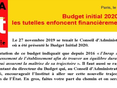 INRAP – Budget Initial 2020 : les tutelles enfoncent financièrement l’Institut