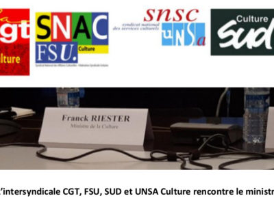 L’intersyndicale CGT, FSU, SUD et UNSA Culture rencontre le ministre