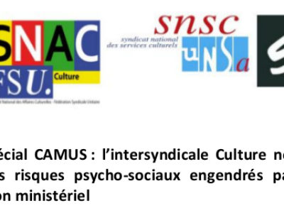 CHSCT-AC spécial CAMUS : l’intersyndicale Culture ne siège pas et alerte sur les risques psycho-sociaux engendrés par le plan de transformation ministériel