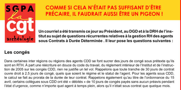 Inrap – COMME SI CELA N’ÉTAIT PAS SUFFISANT D’ÊTRE PRÉCAIRE, IL FAUDRAIT AUSSI ÊTRE UN PIGEON !