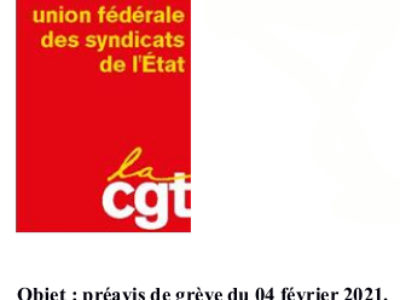 Préavis de grève du 04 février 2021