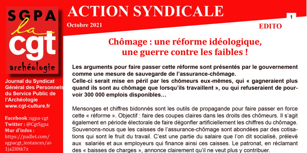 Numéro d’Octobre 2021 de l’Action Syndicale – CGT Archéo