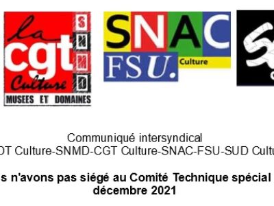 Communiqué intersyndical CFDT Culture-SNMD-CGT Culture-SNAC-FSU-SUD Culture :