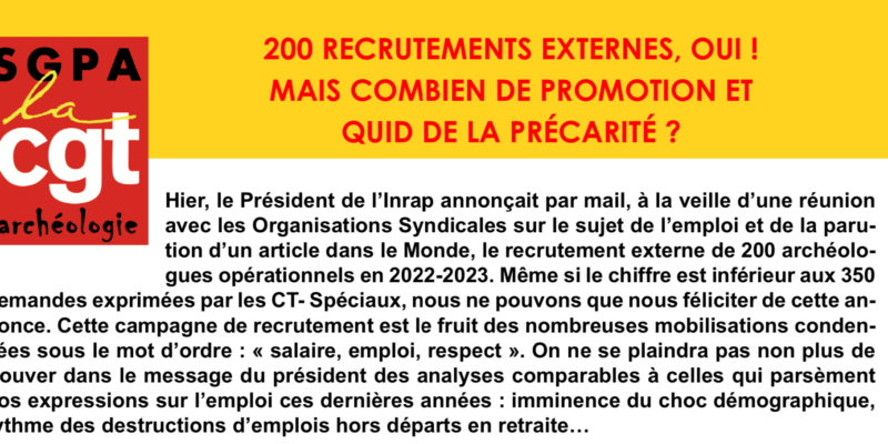 INRAP- Communiqué SGPA-CGT – Recrutement de 200 archéologues