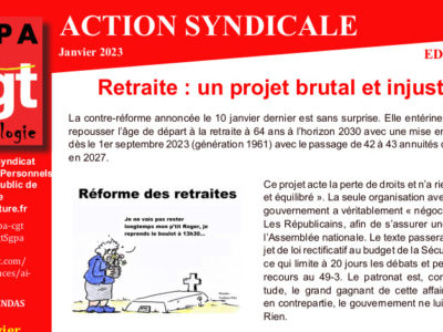 Archéo – SGPA CGT – Action Syndicale janvier 2023 – Fonte des jours diag et gel des PAS