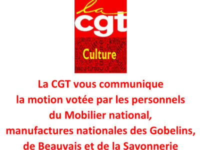 Motion de l’assemblée générale du Mobilier national, manufactures nationales des Gobelins, de Beauvais et de la Savonnerie, le 21 mars 2023