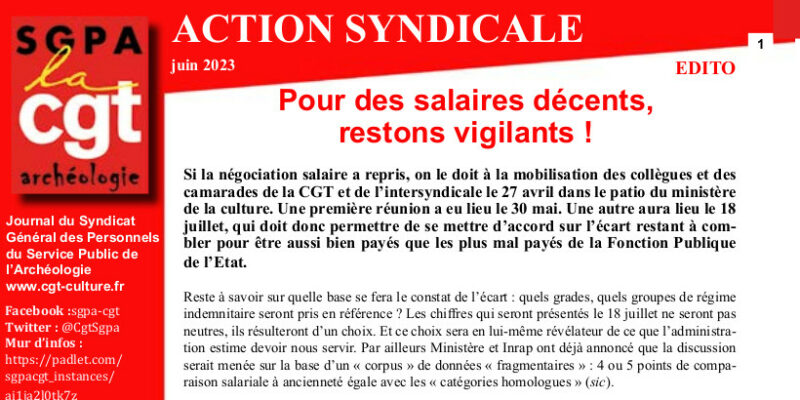 Archéologie – Action Syndicale du mois de juin 2023