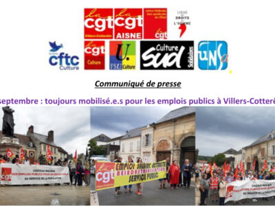 12 septembre : toujours mobilisé.e.s pour les emplois publics à Villers-Cotterêts !