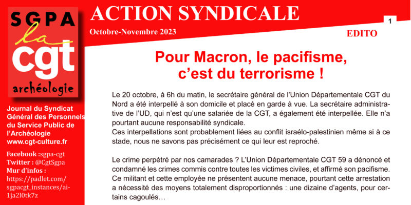 Archéologie – SGPA-CGT – Action Syndicale octobre / Novembre 2023