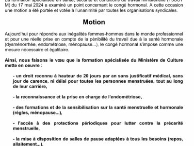 Motion intersyndicale pour le congé hormonal